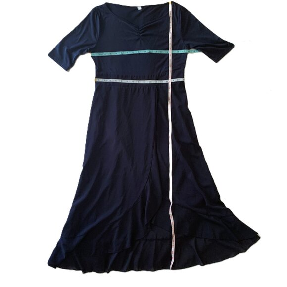 Navy Blue Midi Dress with Chiffon Skirt Size M - Picture 6 of 6